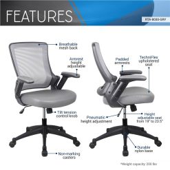 Techni Home Office Adjustable Rotatable Gaming Chair With Ergonomic Mesh Backrest And Adjustable Armrests - Gray -NEWTRAL Sales Shop Techni Mobili Mid Back Mesh Task Office Chair with Height Adjustable Arms Grey 469920 2