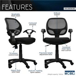 Techni Home Office Mesh Adjustable Rotatable Chair With Ergonomic Backrest And Nylon Base - Black 4 Techni Home Office Mesh Adjustable Rotatable Chair With Ergonomic Backrest And Nylon Base - Black -NEWTRAL Sales Shop Techni Mobili Midback Mesh Task Office Chair Black 469969 3