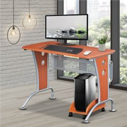 Techni Mobili 44" Computer Desk With Mobile CPU Caddy, MDF Tabletop And Metal Frame, For Game Room, Small Space, Study Room - Brown