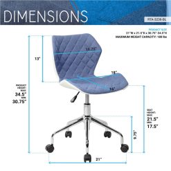 Techni Modern Leisure Polyester Swivel Chair Height Adjustable With Curved Backrest And Casters For Living Room, Bedroom, Dining Room, Office - Blue -NEWTRAL Sales Shop Techni Mobili Modern Height Adjustable Office Task Chair Blue 469966 2