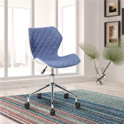 Techni Modern Leisure Polyester Swivel Chair Height Adjustable With Curved Backrest And Casters For Living Room, Bedroom, Dining Room, Office - Blue