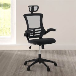 Techni Home Office Mesh Adjustable Rotatable Chair With Ergonomic High Backrest And Flip-Up Armrest - Black