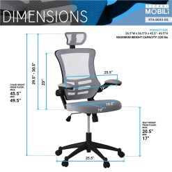 Techni Home Office Mesh Adjustable Rotatable Chair With Ergonomic High Backrest And Flip-Up Armrest - Silver -NEWTRAL Sales Shop Techni Mobili Modern High Back Mesh Executive Office Chair with Headrest and Flip Up Arms Silver Grey 469923 1