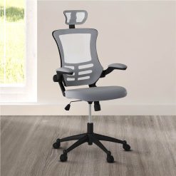 Techni Home Office Mesh Adjustable Rotatable Chair With Ergonomic High Backrest And Flip-Up Armrest - Silver