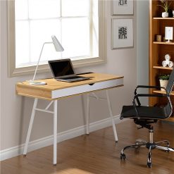 Techni Mobili Home Office Computer Desk With Storage Drawer, MDF Tabletop And Metal Frame, For Game Room, Small Space, Study Room - Oak