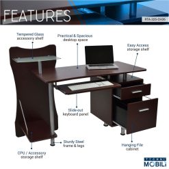 Techni Mobili Home Office Computer Desk With Keyboard Panel, 2 Storage Drawers, MDF Tabletop And Metal Frame, For Game Room, Small Space, Study Room - Brown 3 Techni Mobili Home Office Computer Desk With Keyboard Panel, 2 Storage Drawers, MDF Tabletop And Metal Frame, For Game Room, Small Space, Study Room - Brown -NEWTRAL Sales Shop Techni Mobili Stylish Computer Desk with Storage Chocolate 471496 2