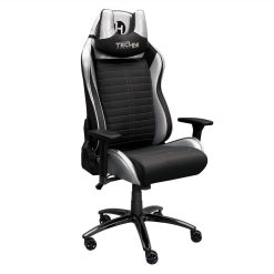 Techni Home Office PU Leather Adjustable Rotatable Gaming Chair With Ergonomic High Backrest And Casters - Silver