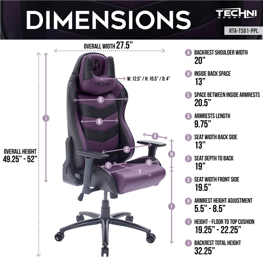 Techni TS-61 Home Office Adjustable Rotatable Gaming Chair with Ergonomic High Backrest and Casters - Black + Purple Techni TS-61 Home Office Adjustable Rotatable Gaming Chair With Ergonomic High Backrest And Casters - Black + Purple -NEWTRAL Sales Shop Techni Sport TS 61 Ergonomic High Back Racer Style Video Gaming Chair Purple Black 469901 1