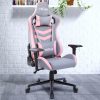 Techni TS-83 Home Office PU Leather Adjustable Rotatable Gaming Chair With Ergonomic High Backrest And Lumbar Support - Gray + Pink