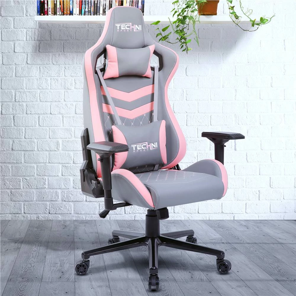 Techni TS-83 Home Office PU Leather Adjustable Rotatable Gaming Chair With Ergonomic High Backrest And Lumbar Support - Gray + Pink 1 Techni TS-83 Home Office PU Leather Adjustable Rotatable Gaming Chair With Ergonomic High Backrest And Lumbar Support - Gray + Pink