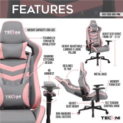 Techni TS-83 Home Office PU Leather Adjustable Rotatable Gaming Chair With Ergonomic High Backrest And Lumbar Support - Gray + Pink -NEWTRAL Sales Shop Techni Sport TS 83 Ergonomic High Back Racer Style PC Gaming Chair Grey Pink 469908 4