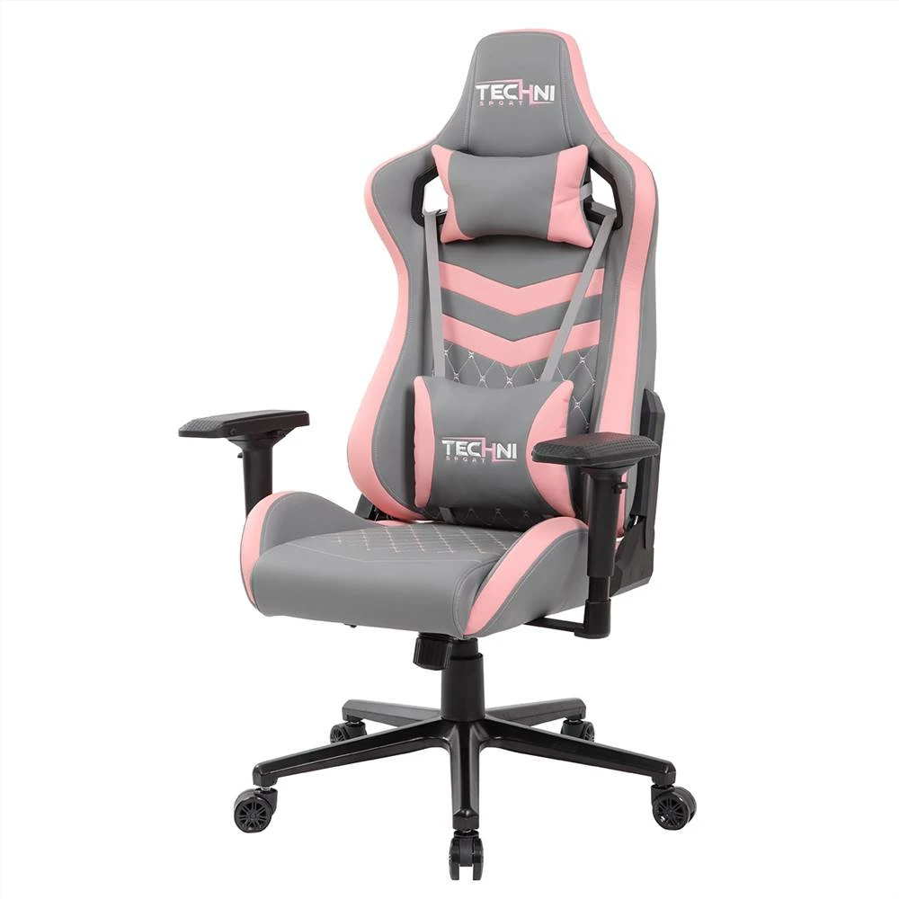 Techni TS-83 Home Office PU Leather Adjustable Rotatable Gaming Chair With Ergonomic High Backrest And Lumbar Support - Gray + Pink 5 Techni TS-83 Home Office PU Leather Adjustable Rotatable Gaming Chair With Ergonomic High Backrest And Lumbar Support - Gray + Pink - Image 5