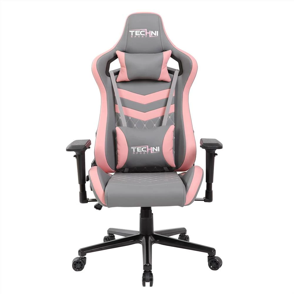 Techni TS-83 Home Office PU Leather Adjustable Rotatable Gaming Chair With Ergonomic High Backrest And Lumbar Support - Gray + Pink 6 Techni TS-83 Home Office PU Leather Adjustable Rotatable Gaming Chair With Ergonomic High Backrest And Lumbar Support - Gray + Pink - Image 6