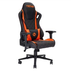 Techni Home Office PU Leather Adjustable Rotatable Gaming Chair With Ergonomic High Backrest And Lumbar Support - Orange + Black