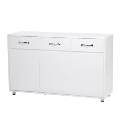 MDF Waterproof Storage Cabinet Height Adjustable With 3 Drawers And 3 Doors, For Home, Office, Dining Room, Bedroom - White