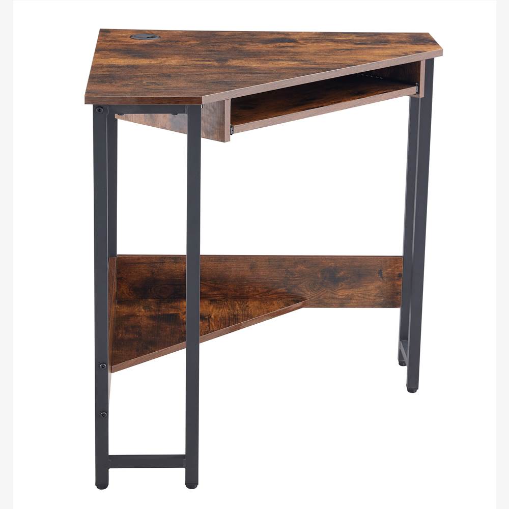 28.3" Triangle Computer Table with Keyboard Tray and Large Storage Space, for Office, Cafe, Study Room - Brown 28.3" Triangle Computer Table With Keyboard Tray And Large Storage Space, For Office, Cafe, Study Room - Brown -NEWTRAL Sales Shop Triangle computer desk 471293 1