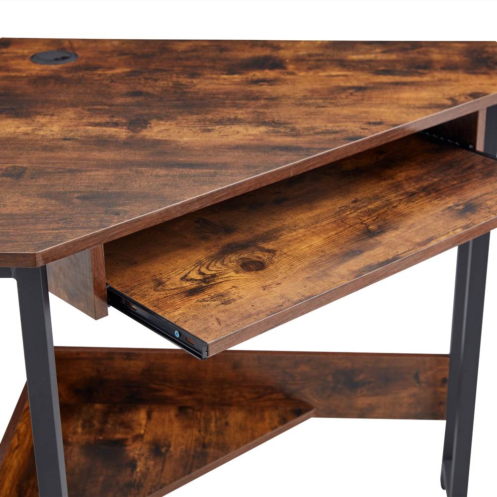 28.3" Triangle Computer Table with Keyboard Tray and Large Storage Space, for Office, Cafe, Study Room - Brown 28.3" Triangle Computer Table With Keyboard Tray And Large Storage Space, For Office, Cafe, Study Room - Brown -NEWTRAL Sales Shop Triangle computer desk 471293 3