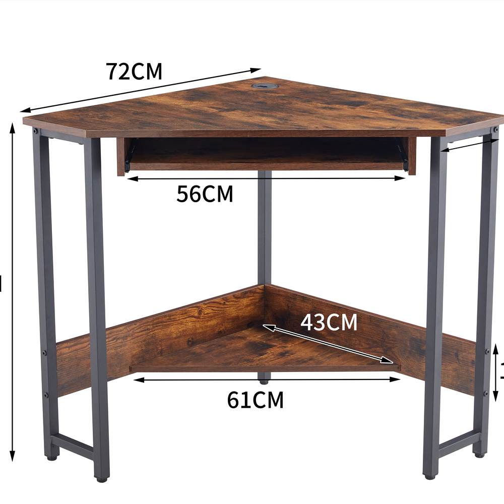 28.3" Triangle Computer Table with Keyboard Tray and Large Storage Space, for Office, Cafe, Study Room - Brown 28.3" Triangle Computer Table With Keyboard Tray And Large Storage Space, For Office, Cafe, Study Room - Brown -NEWTRAL Sales Shop Triangle computer desk 471293 4