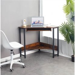 28.3" Triangle Computer Table With Keyboard Tray And Large Storage Space, For Office, Cafe, Study Room - Brown