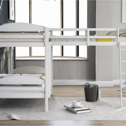 Twin-Over-Twin Size L-Shaped Bunk Bed Frame With Loft Bed, Ladder, And Wooden Slats Support, No Spring Box Required (Frame Only) - White -NEWTRAL Sales Shop Twin L Shaped Bunk Bed and Loft Bed White 460861 2
