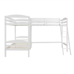 Twin-Over-Twin Size L-Shaped Bunk Bed Frame With Loft Bed, Ladder, And Wooden Slats Support, No Spring Box Required (Frame Only) - White -NEWTRAL Sales Shop Twin L Shaped Bunk Bed and Loft Bed White 460861 4