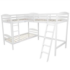 Twin-Over-Twin Size L-Shaped Bunk Bed Frame With Loft Bed, Ladder, And Wooden Slats Support, No Spring Box Required (Frame Only) - White -NEWTRAL Sales Shop Twin L Shaped Bunk Bed and Loft Bed White 460861 5