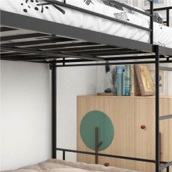 Twin-Over-Twin Size Bunk Bed Frame With Ladder, And Metal Slats Support, No Spring Box Required, For Kids, Teens (Frame Only) - Black -NEWTRAL Sales Shop Twin Over Full Bunk Bed with Metal Frame and Ladder Space Saving Design Black 471635 4