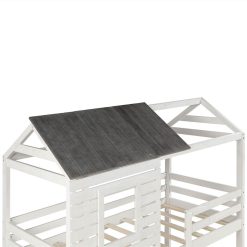 Twin-Over-Twin Size Bunk Bed Frame With Roof, And Wooden Slats Support, No Spring Box Required (Frame Only) - Antique White -NEWTRAL Sales Shop Twin Over Twin Bunk Bed Wood Loft Bed Bedroom Furniture with Roof Window Guardrail Ladder for Kids Teens Girls Boys Antique White 459502 2