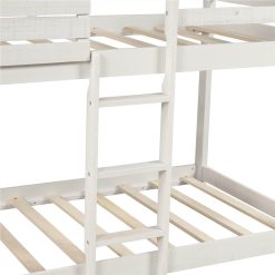 Twin-Over-Twin Size Bunk Bed Frame With Roof, And Wooden Slats Support, No Spring Box Required (Frame Only) - Antique White -NEWTRAL Sales Shop Twin Over Twin Bunk Bed Wood Loft Bed Bedroom Furniture with Roof Window Guardrail Ladder for Kids Teens Girls Boys Antique White 459502 5