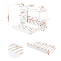Twin Size House-shaped Platform Bed Frame With Twin Size Trundle And Wooden Slats Support, No Box Spring Needed (Only Frame) - White -NEWTRAL Sales Shop Twin Size House Bed Wood Bed with Twin Size Trundle White 472214 3