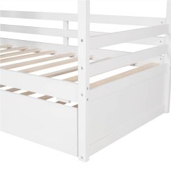 Twin Size House-shaped Platform Bed Frame With Twin Size Trundle And Wooden Slats Support, No Box Spring Needed (Only Frame) - White -NEWTRAL Sales Shop Twin Size House Bed Wood Bed with Twin Size Trundle White 472214 4