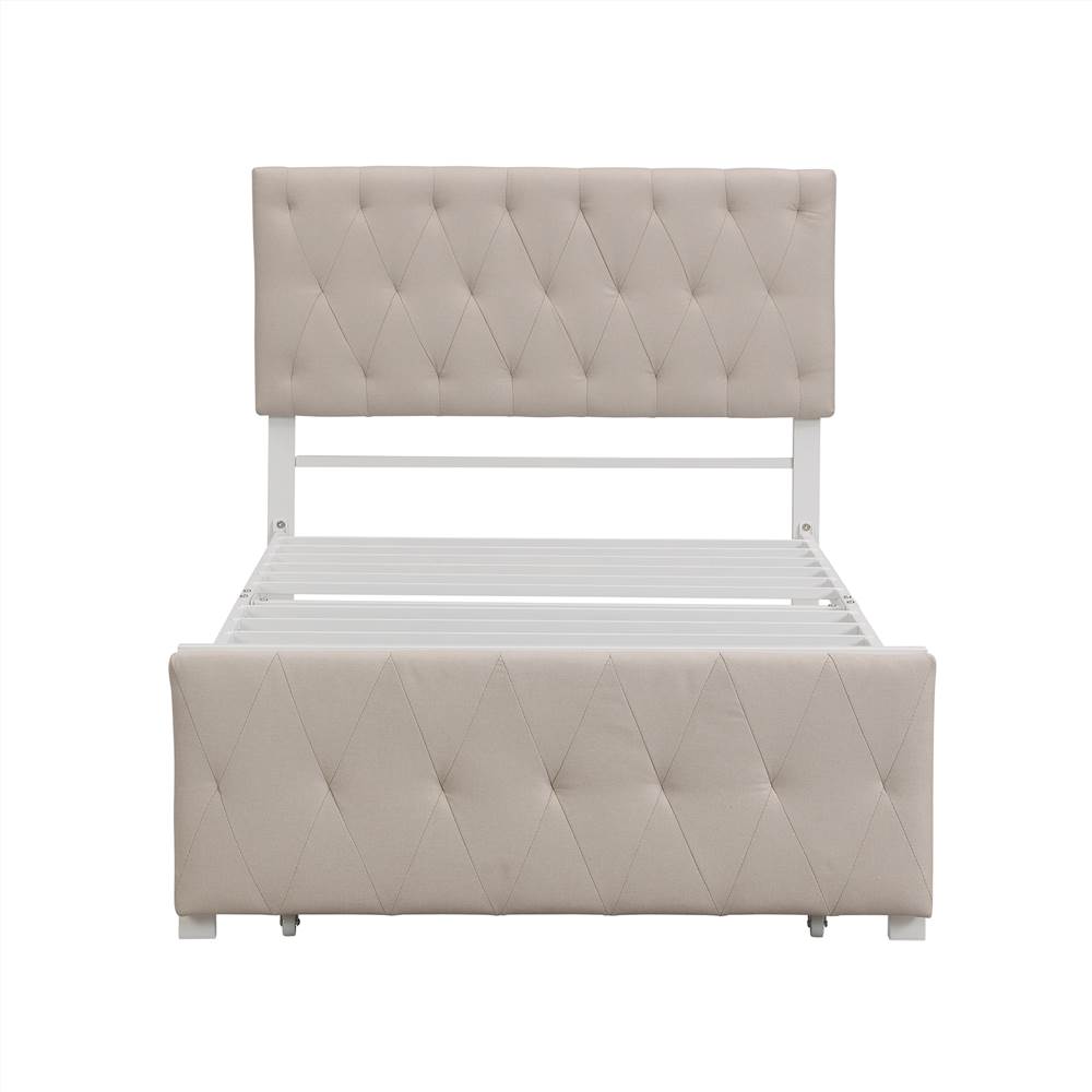 Twin Size Upholstered Platform Bed Frame with Storage Drawer, Headboard, and Metal Slats Support, No Box Spring Needed (Only Frame) - Beige Twin Size Upholstered Platform Bed Frame With Storage Drawer, Headboard, And Metal Slats Support, No Box Spring Needed (Only Frame) - Beige -NEWTRAL Sales Shop Twin Size Storage Bed Metal Platform Bed with a Big Drawer Beige 472232 1