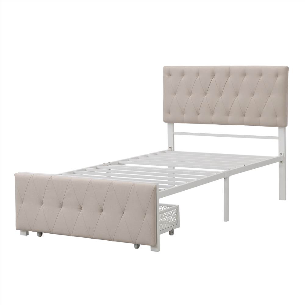 Twin Size Upholstered Platform Bed Frame with Storage Drawer, Headboard, and Metal Slats Support, No Box Spring Needed (Only Frame) - Beige Twin Size Upholstered Platform Bed Frame With Storage Drawer, Headboard, And Metal Slats Support, No Box Spring Needed (Only Frame) - Beige -NEWTRAL Sales Shop Twin Size Storage Bed Metal Platform Bed with a Big Drawer Beige 472232 3