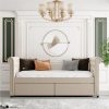 Twin Size Upholstered Daybed With 2 Storage Drawers, And Wooden Slats Support, No Box Spring Needed (Only Frame) - Beige