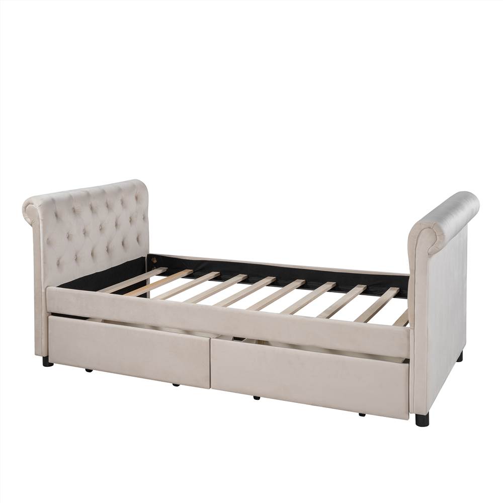 Twin Size Upholstered Daybed with 2 Storage Drawers, and Wooden Slats Support, No Box Spring Needed (Only Frame) - Beige Twin Size Upholstered Daybed With 2 Storage Drawers, And Wooden Slats Support, No Box Spring Needed (Only Frame) - Beige -NEWTRAL Sales Shop Twin Size Upholstered daybed with Drawers Wood Slat Support Beige 472207 2