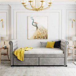 Twin Size Upholstered Daybed With 2 Storage Drawers, And Wooden Slats Support, No Box Spring Needed (Only Frame) - Gray