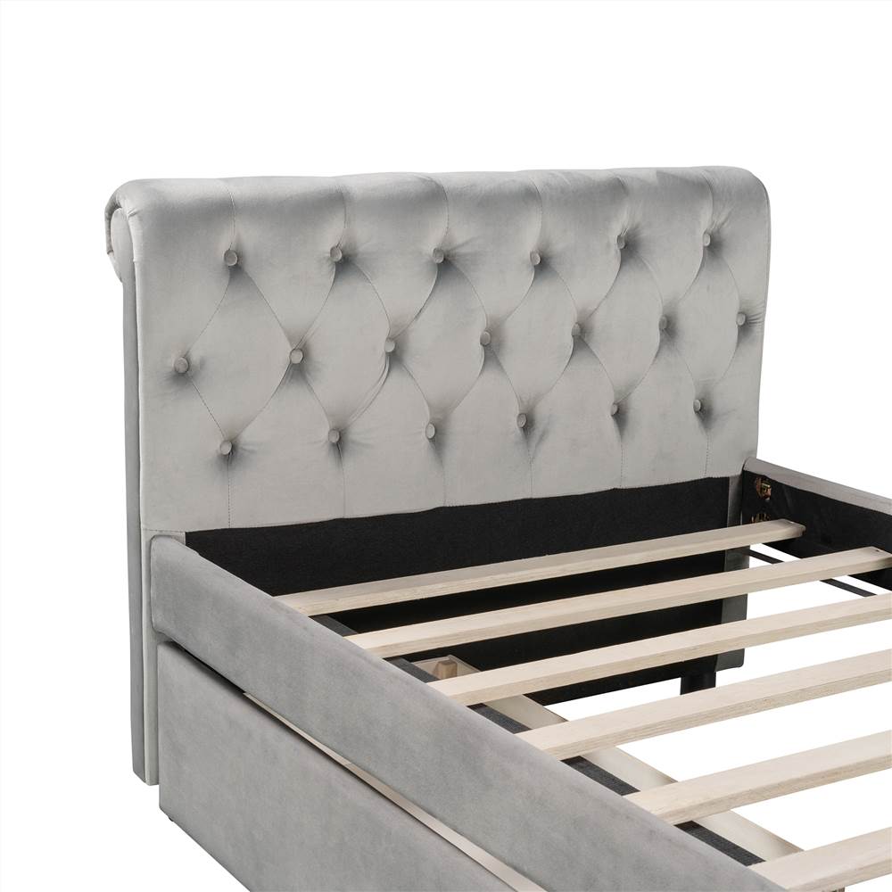 Twin Size Upholstered Daybed with 2 Storage Drawers, and Wooden Slats Support, No Box Spring Needed (Only Frame) - Gray Twin Size Upholstered Daybed With 2 Storage Drawers, And Wooden Slats Support, No Box Spring Needed (Only Frame) - Gray -NEWTRAL Sales Shop Twin Size Upholstered daybed with Drawers Wood Slat Support Gray 472206 3