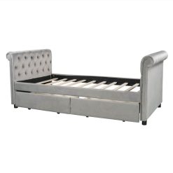 Twin Size Upholstered Daybed With 2 Storage Drawers, And Wooden Slats Support, No Box Spring Needed (Only Frame) - Gray 4 Twin Size Upholstered Daybed With 2 Storage Drawers, And Wooden Slats Support, No Box Spring Needed (Only Frame) - Gray -NEWTRAL Sales Shop Twin Size Upholstered daybed with Drawers Wood Slat Support Gray 472206 4
