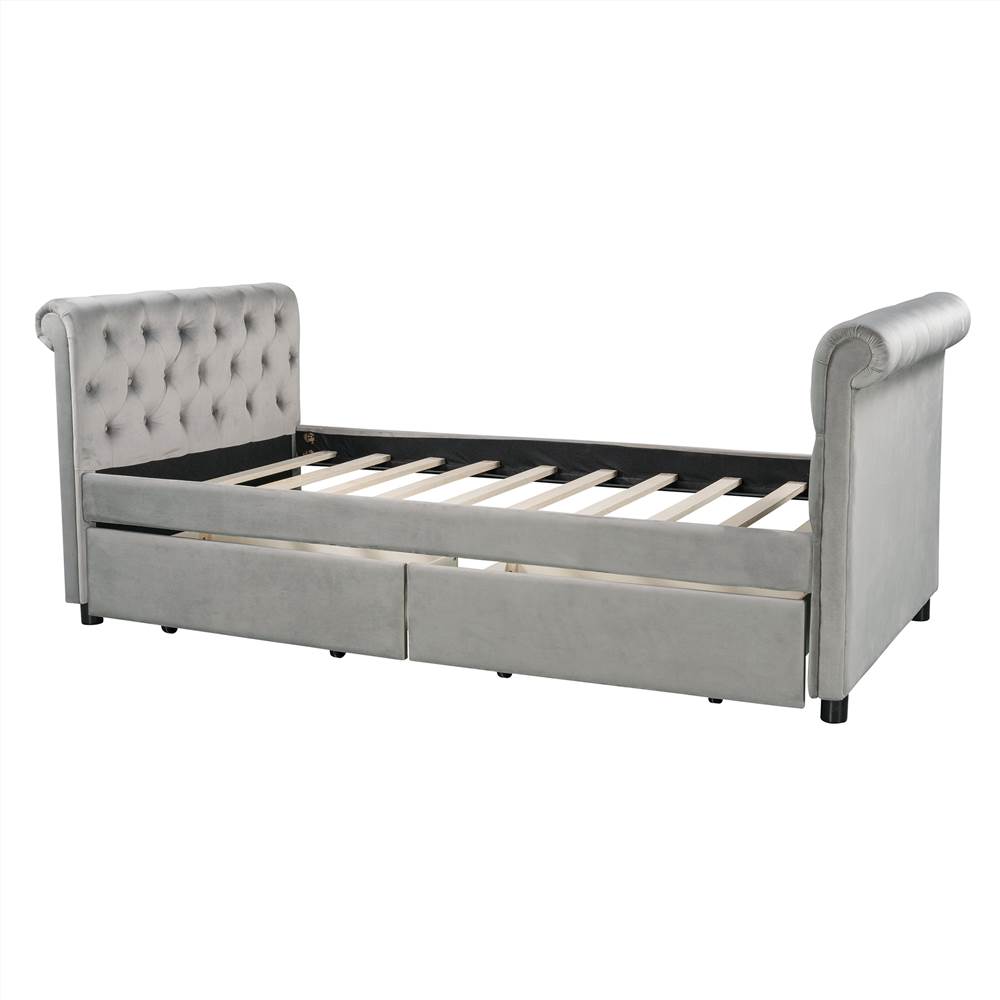 Twin Size Upholstered Daybed with 2 Storage Drawers, and Wooden Slats Support, No Box Spring Needed (Only Frame) - Gray Twin Size Upholstered Daybed With 2 Storage Drawers, And Wooden Slats Support, No Box Spring Needed (Only Frame) - Gray -NEWTRAL Sales Shop Twin Size Upholstered daybed with Drawers Wood Slat Support Gray 472206 4