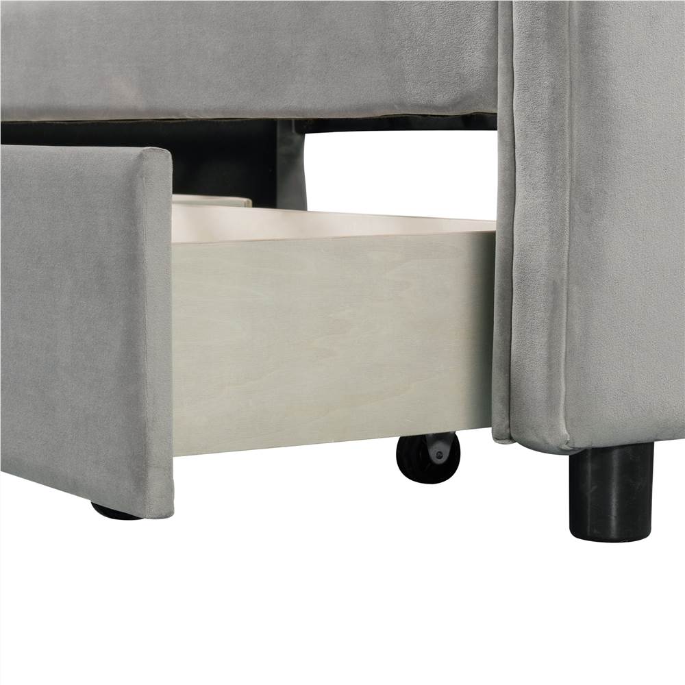 Twin Size Upholstered Daybed with 2 Storage Drawers, and Wooden Slats Support, No Box Spring Needed (Only Frame) - Gray Twin Size Upholstered Daybed With 2 Storage Drawers, And Wooden Slats Support, No Box Spring Needed (Only Frame) - Gray -NEWTRAL Sales Shop Twin Size Upholstered daybed with Drawers Wood Slat Support Gray 472206 5