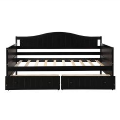Twin-Size Wooden Platform Daybed Frame With 2 Storage Drawers And Wooden Slats Support - Espresso -NEWTRAL Sales Shop Twin Wooden Daybed with 2 drawers Sofa Bed for Bedroom Living Room No Box Spring Needed Espresso 458949 2