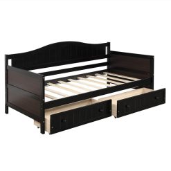 Twin-Size Wooden Platform Daybed Frame With 2 Storage Drawers And Wooden Slats Support - Espresso -NEWTRAL Sales Shop Twin Wooden Daybed with 2 drawers Sofa Bed for Bedroom Living Room No Box Spring Needed Espresso 458949 3