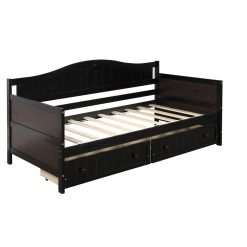 Twin-Size Wooden Platform Daybed Frame With 2 Storage Drawers And Wooden Slats Support - Espresso -NEWTRAL Sales Shop Twin Wooden Daybed with 2 drawers Sofa Bed for Bedroom Living Room No Box Spring Needed Espresso 458949 4