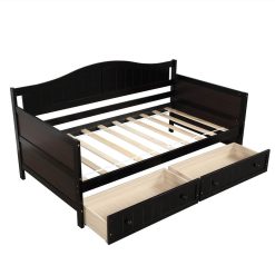 Twin-Size Wooden Platform Daybed Frame With 2 Storage Drawers And Wooden Slats Support - Espresso -NEWTRAL Sales Shop Twin Wooden Daybed with 2 drawers Sofa Bed for Bedroom Living Room No Box Spring Needed Espresso 458949 5