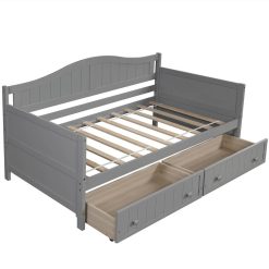 Twin-Size Wooden Platform Daybed Frame With 2 Storage Drawers And Wooden Slats Support - Gray -NEWTRAL Sales Shop Twin Wooden Daybed with 2 drawers Sofa Bed for Bedroom Living Room No Box Spring Needed Gray 458950 1