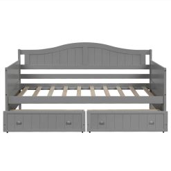 Twin-Size Wooden Platform Daybed Frame With 2 Storage Drawers And Wooden Slats Support - Gray -NEWTRAL Sales Shop Twin Wooden Daybed with 2 drawers Sofa Bed for Bedroom Living Room No Box Spring Needed Gray 458950 3