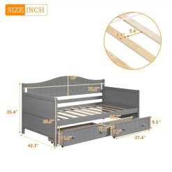 Twin-Size Wooden Platform Daybed Frame With 2 Storage Drawers And Wooden Slats Support - Gray -NEWTRAL Sales Shop Twin Wooden Daybed with 2 drawers Sofa Bed for Bedroom Living Room No Box Spring Needed Gray 458950 5