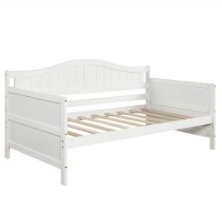 Twin-Size Wooden Platform Daybed Frame With Trundle Bed And Wooden Slats Support - White -NEWTRAL Sales Shop Twin Wooden Daybed with Trundle Bed Sofa Bed for Bedroom Living Room White 458952 5