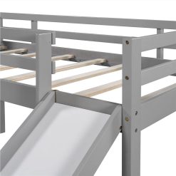 Twin-Size Loft Bed Frame With Slide, Chalkboard, And Wooden Slats Support, No Box Spring Required, For Kids, Teens, Boys, Girls (Frame Only) - Gray 3 Twin-Size Loft Bed Frame With Slide, Chalkboard, And Wooden Slats Support, No Box Spring Required, For Kids, Teens, Boys, Girls (Frame Only) - Gray -NEWTRAL Sales Shop Twin size Loft Bed Wood Bed with Slide Stair and Chalkboard Gray 471577 2