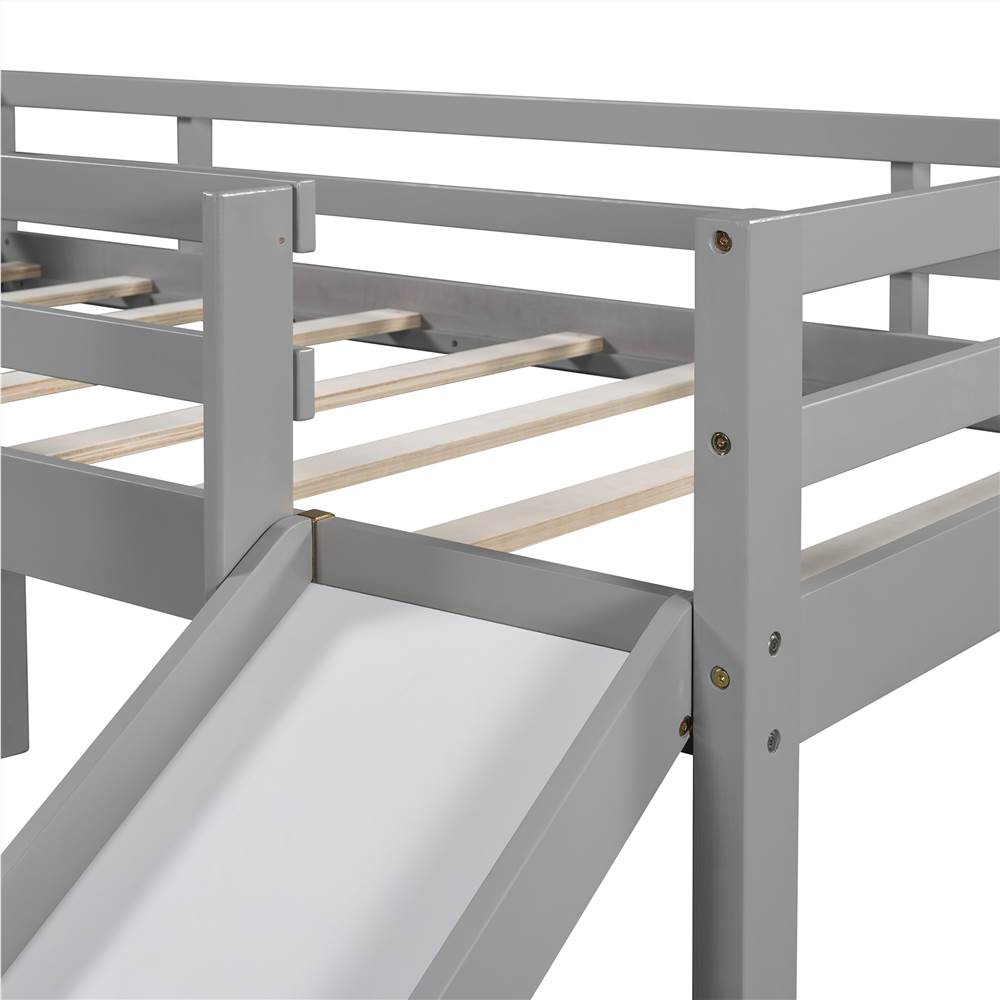 Twin-Size Loft Bed Frame with Slide, Chalkboard, and Wooden Slats Support, No Box Spring Required, for Kids, Teens, Boys, Girls (Frame Only) - Gray Twin-Size Loft Bed Frame With Slide, Chalkboard, And Wooden Slats Support, No Box Spring Required, For Kids, Teens, Boys, Girls (Frame Only) - Gray -NEWTRAL Sales Shop Twin size Loft Bed Wood Bed with Slide Stair and Chalkboard Gray 471577 2